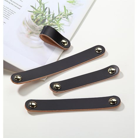 6 poignées de tiroir à la main en cuir commode armoire bouton poignées Poignée de porte réglable cuisine tire boutons 22mm, Distance de trou: 128mm (1/5)