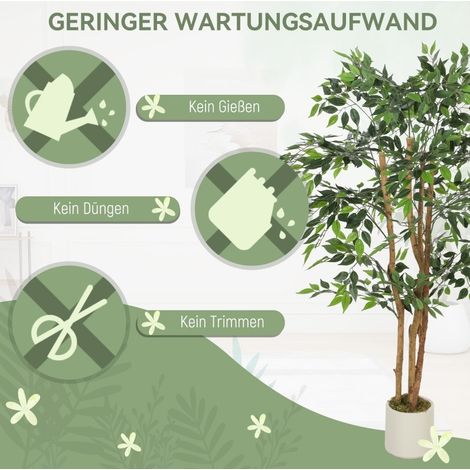 Banyan artificiel avec tronc en bois massif et pot, 65 x 65 x 150 cm, vert, pour intérieur (1/5)
