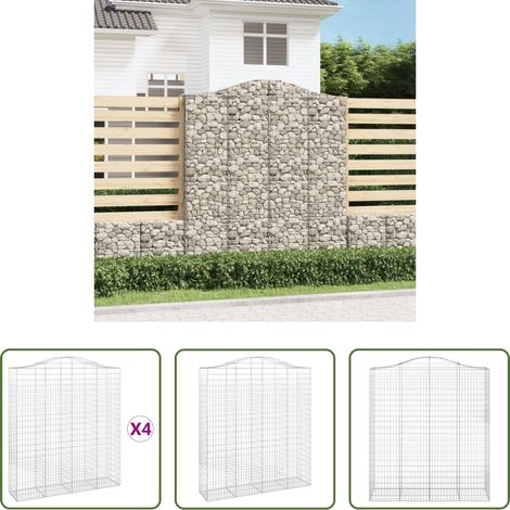 Schalldämmung - Gabionen mit Hochbogen 4 Stk. 200x50x220/240cm Verzinktes Eisen (1/5)
