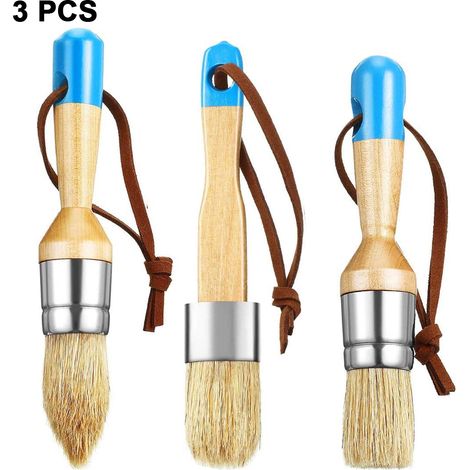 Brosse À Peinture Chalk - Poils Naturels Flexibles - Manche En Bois - Pour Meubles Et Décoration Intérieure - Lot De 3 (1/5)
