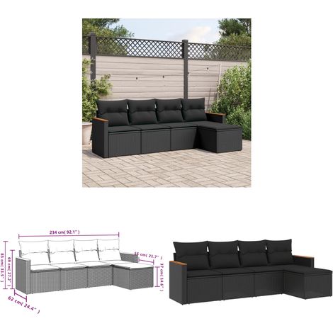 Salon de jardin 5 pcs avec coussins noir résine tressée - Ensemble Salon De Jardin - Salon Extérieur - Mobilier De Jardin - Canapé Jardin - Résine Tressée - Home & Living (1/3)