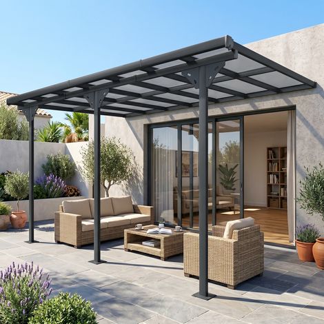 Pergola de jardin réglable de 4,4 x 3 m en polycarbonate et aluminium, grise (1/5)