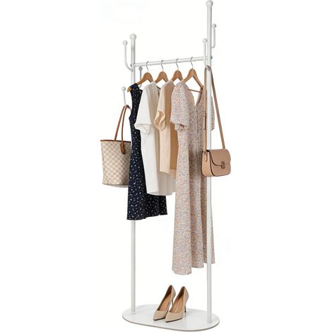Porte manteau sur pied Blanc avec 6 Crochets Pour Sacs Chapeaux - Fer - Dalle de Pierre - Entrée, Chambre, Salon (1/5)
