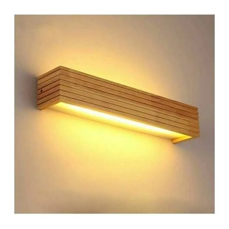 1 pièce Applique murale LED, bois massif, lumière chaude 3000 K, 12 W, 45 x 8 cm, pour salon chambre salle de bain (1/5)
