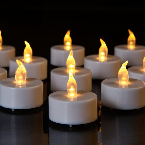 Ahlsen Juego de 50 velas LED a pilas con llama parpadeante, decoración de mesa para bodas, cumpleaños (1/5)