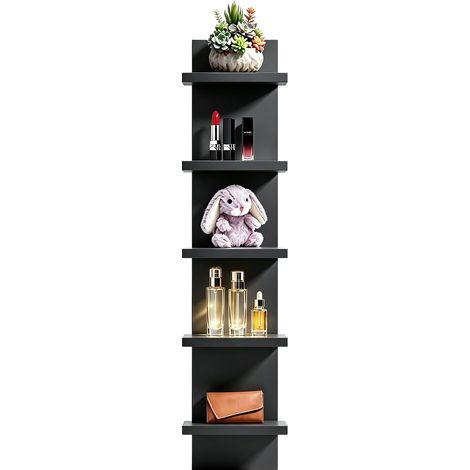 Étagère murale 5 niveaux, rangement flottant vertical noir, bibliothèque compacte et décoration intérieure pour salon, chambre et bureau (1/5)