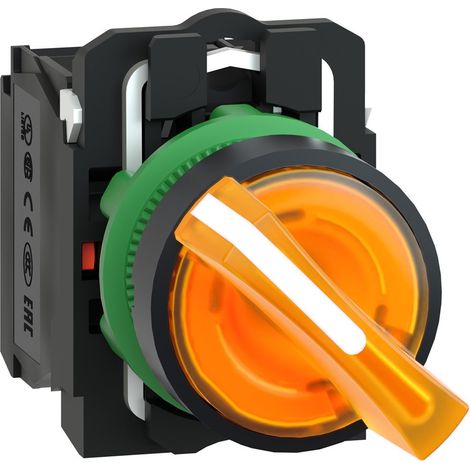 Harmony XB5 - bouton à manette lum - Ø22 - 2 pos fix - orange - 1O+1F - 230V - XB5AK125M5 (1/5)