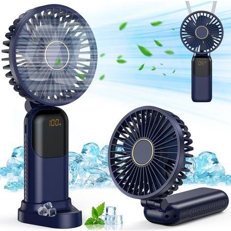 Mini Portable Fan, USB Rechargeable Fan, Small 5-Speed Pocket Fan with Base, Quiet Foldable Handheld Fan for Office, Outdoor Use (Blue) (1/5)