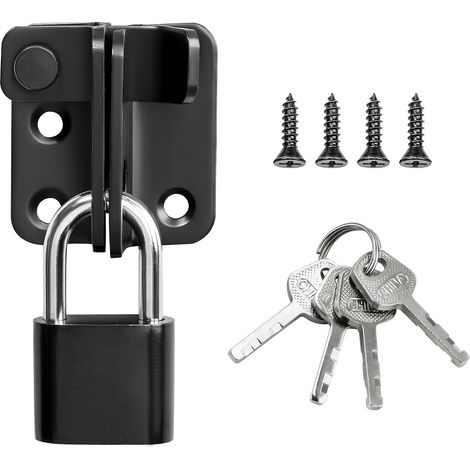 Verrou Porte Exterieur/Interieure Coulissante avec Cadenas, Loquet Porte à Bascule Boulon pour Portail Jardin Armoire, Finition Noire en Acier Inoxydable, 40 x 45 MM (1/5)