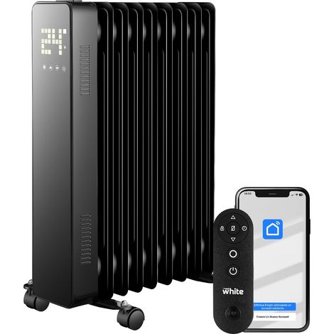 White - Radiatore Elettrico Ad Olio 9 Elementi. Stufa Elettrica A 220v. Telecomando Incluso, Funzione Touch. Display Led Luminoso. Calorifero Elettrico Con Ruote (1/5)