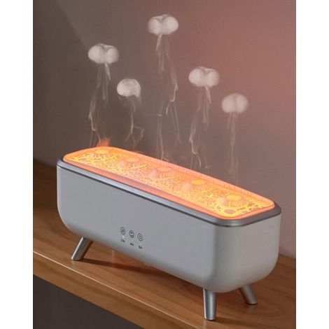 Diffuseur Volcanique 300 ml Télécommande, Brume Méduse 7 LED, Minuterie 4/8H Musique, Chambre Enfant Yoga, Blanc (1/5)