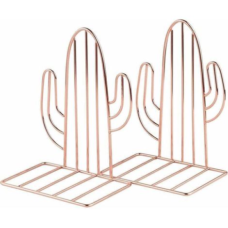 Serre-Livre Metal, 1 Paires Serre-Livres Enfants,Cactus Serre-Livres Design, pour bureaux ,Décoratifs , Étagères,Écoles et Librairie (Or Rose) (1/5)