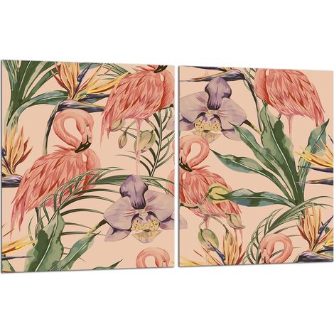 2 plaques de protection en verre pour cuisinière 40x52 Flamants roses (1/5)