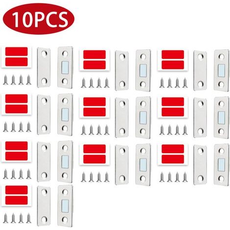 Loqueteaux magnétiques 10 pièces – Fermoirs magnétiques invisibles pour portes et armoires – Arrêts de porte avec aimant – Pour portes coulissantes d’armoires et meubles – Argent (1/5)