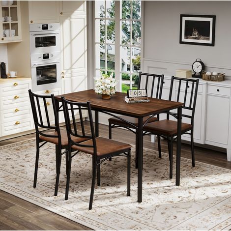 Ensemble table haute 4 chaises, 110 x 60 x 76,5 cm, bois effet noyer, REDOM (1/5)