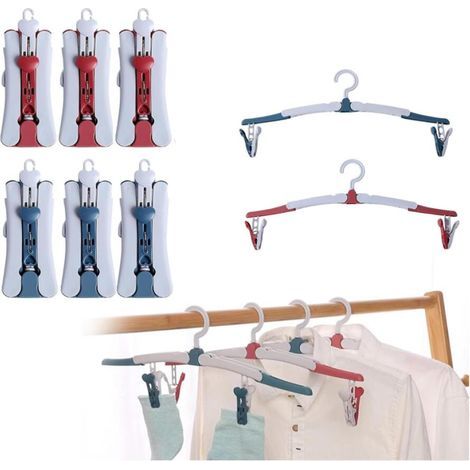 (Blau, Rot) Set mit 6 faltbaren Kleiderbügeln mit abnehmbaren Clips, 360° drehbarem Haken, Reisekleiderbügel aus Kunststoff für Zuhause, Hotel, Reisen und Camping (1/5)