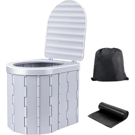 Toilettes pliables portables pour adultes avec couvercle 12 sacs poubelle robustes pour camping, randonnée, camping car, voyage, voyage en voiture (1/5)