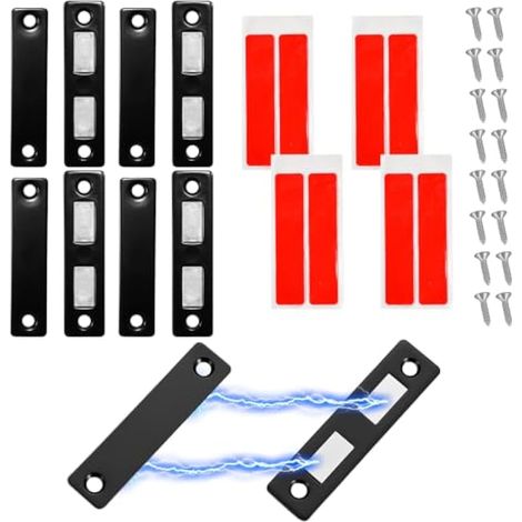 4 Paires Aimant Porte Placard Loquet Magnetique, Cabinet Magnet Latch, Loquet Magnétique pour Porte d'Armoire, Aimant Placard Autocollant pour Armoire, Placard, Porte Coulissant, Tiroir (1/5)