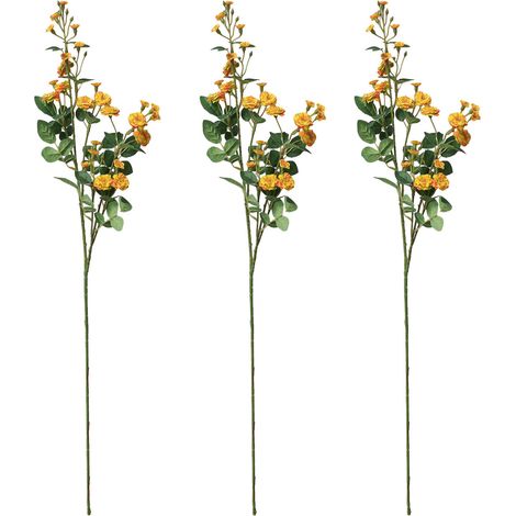 (Jaune) 3 mini roses à longue branche, petites roses artificielles en soie (pliées à 50 cm maximum lors de l'emballage et de l'expédition)-AquaForge (1/5)
