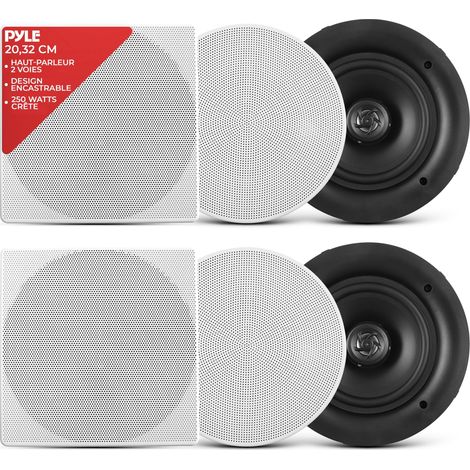 Enceinte Plafond/Murale de 20,3 cm - Paire d'Enceintes Stéréo 2 Voies à Gamme Complète avec Système Audio et Design Encastré avec Réseau de Filtrage Électronique-Haut Parleur Encastrable Plafond (1/5)