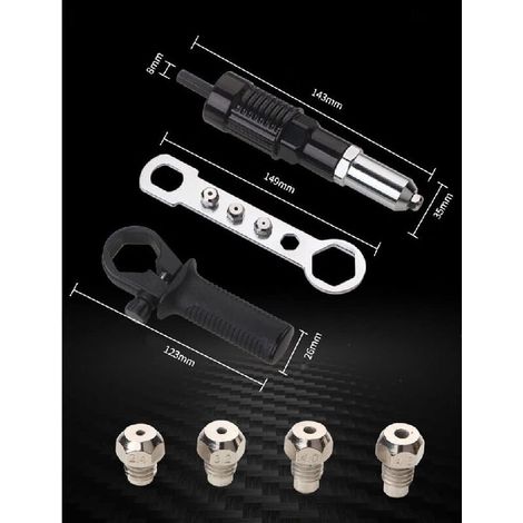 Kit adaptateur pour pistolet à riveter avec poignée et écrou d'insertion pour perceuse électrique sans fil (1/3)
