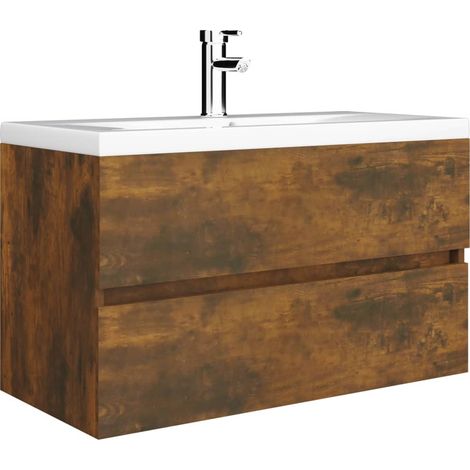 Mobile lavabo da bagno con lavabo integrato e rubinetto 81 x 39 x 18 cm MDF marrone 020006874
