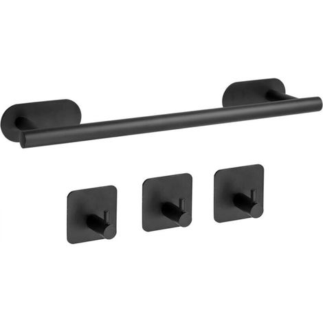 40cm Adhesive Towel Rail, 4 Stainless Steel Shower Towel Holders for Bathroom, 3 Brushed Self-Adhesive Hooks (1/5)
