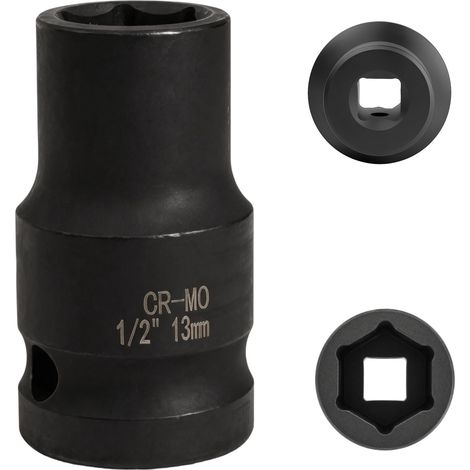 douille 13mm 1/2" 6 pans, douille a choc 1/2 13 mm Acier Chrome-Molybdène CR-MO(Black) (1/2)