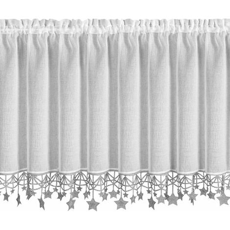 Ghirlanda natalizia 60x150 cm bianca con stelle argentate (1/5)