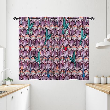 Rideau Occultant Sirène Queue Coquille Rideau Thermique Isolant Tenture Opaque à Oeillets Draperies Intérieurs pour Maison Chambre Salon 2 Panneaux L 60 x H 90 cm - 60L X 90H cm (2 Panneaux) (1/5)