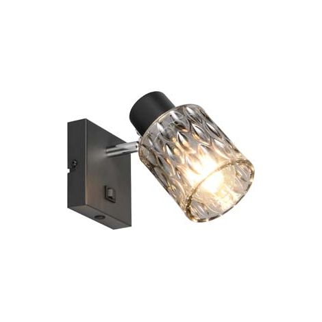 Wandlampe Wandstrahler Flurleuchte Metall schwarz matt Schalter Glas Rauch H16cm