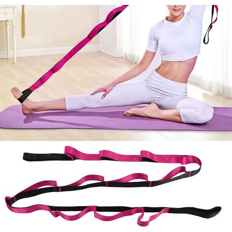 Sangle de yoga en 12 sections, sangle d'étirement en nylon pour le fitness en extérieur, aide à l'étirement des postures de yoga à domicile, violette. (1/5)