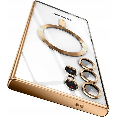 Funda para Samsung Galaxy S24 Ultra Mag Safe Glamour Case Ring Camera Protection Alogy Gold Transparent (1/5)