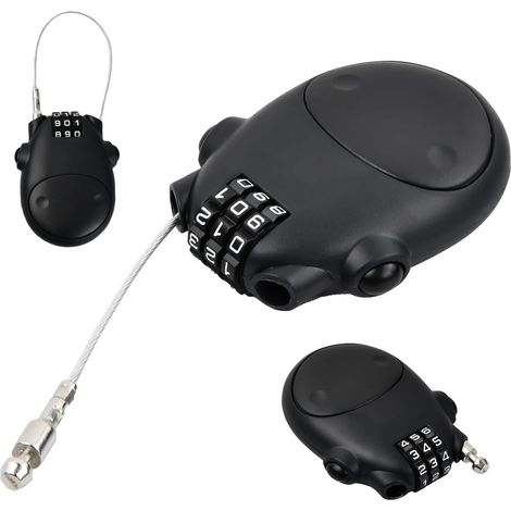 Câble antivol extensible de 75 cm - Câble en acier - Cadenas à combinaison avec 3 disques à chiffres - Cadenas de sécurité pour bagages, valises, vélos, poussettes, sac à dos - Noir (1/5)