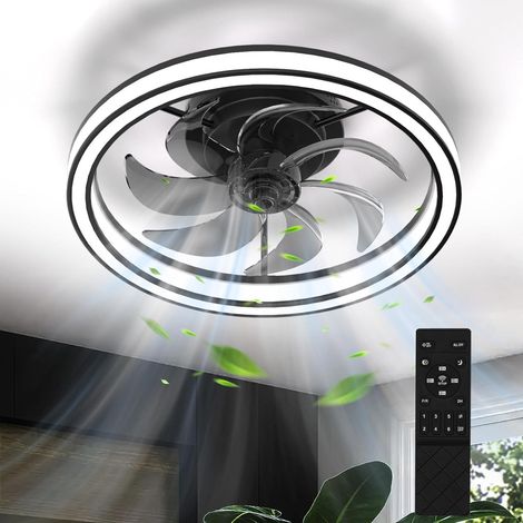 Ventilateur Plafond 48CM, 36W Silencieux Plafonnier Ventilateur et Télécommande Dimmable, 6 Vitesses, Moderne Ventilateurs de Plafond LED avec Lampe Intégrée pour Chambre, Salon, Cuisine, Noir (1/5)