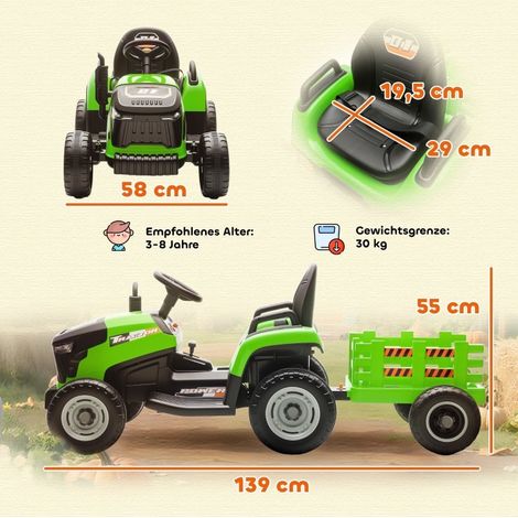 Tractor eléctrico infantil con mando, remolque desmontable, 3-8 años, verde OKMYHOME (1/5)