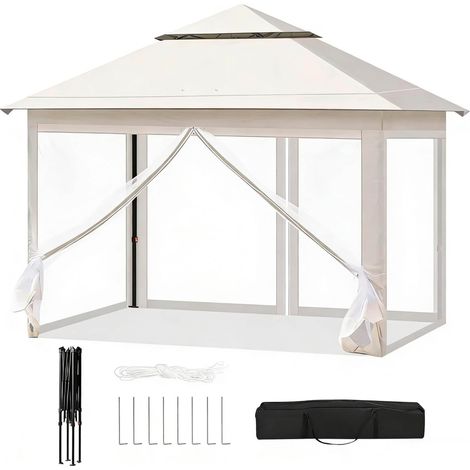 Gazebo da esterno pieghevole 3 x 3 m beige con zanzariera (1/5)