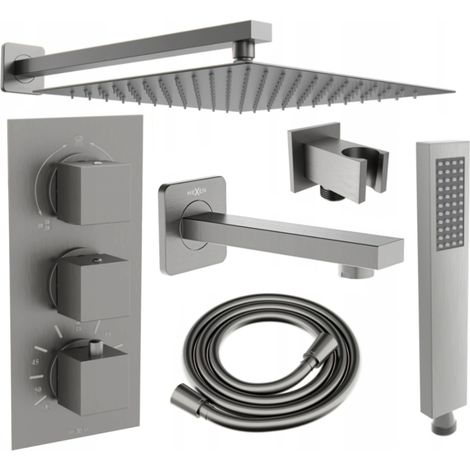 Mexen Cube DR02 Unterputz-Badewannen-/Brausegarnitur mit Regenbrause 25 cm, Graphit - 77503DR0225-66 (1/5)