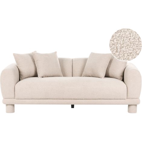 Sofá 3 plazas moderno de bouclé con cojines adicionales patas tapizadas beige Pori