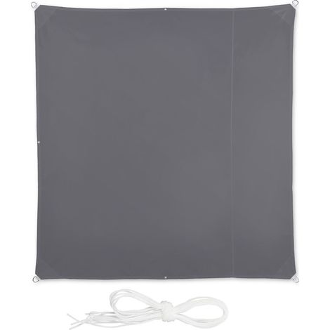 Relaxdays Tenda a Vela Quadrata, Idrorepellente, Anti UV, con Corde di Supporto, Terrazza e Giardino, LxP: 2x2 m, Grigia (1/5)