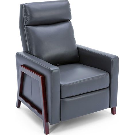 RILEY PUSH BACK SOFT AIR LEATHER MODERN RECLINING ARMCHAIR ACCENT HOME CENEMA RECLINER CHAIR GREY (1/4)