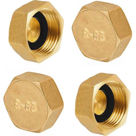 [JAMAIS UTILISÉ] 4 Pièces Bouchon Laiton Brut, 1 Pouce Bouchon Laiton Femelle, Capuchons Filetés Hexagonaux en Laiton, Bouchons en Laiton, avec Rondelles de Support de Tuyau, pour le Chauffage et L'ea (1/5)