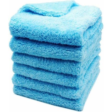 Lot de 6 Chiffons Microfibre Voiture Sans Bords,450GSM Ultra Absorbant Serviettes Microfibre pour Séchage Polissage Voiture 40x40cm(Bleu) (1/3)