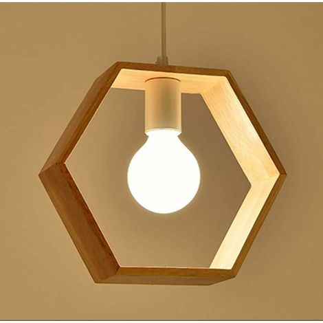 E27 Creative Suspensions Lighting Industrial Wood Ceiling Lamp Modern Luminaire Lumiere Contemporain Suspensions Ceiling Light Fixture (Hexagon Shape) (1/5)