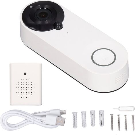 Sonnette vidéo WiFi 1080P, grand angle, détection de mouvement PIR, audio bidirectionnel, vision nocturne IR, sécurité domestique blanc (1/5)