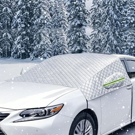Voiture Protege Pare Brise Givre, Protège Pare Brise Hiver, avec Coques De Rétroviseurs Et Bandes Réfléchissantes, Anti Givre, Neige, Glace, UV, Universelle pour Voitures et SUV (1/5)