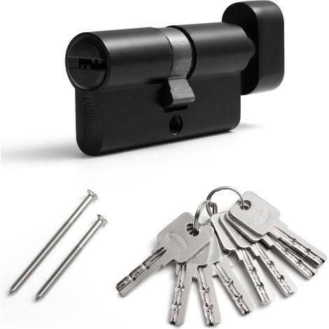 Cylindre de serrure profilé 60 mm (30T/30), serrure à cylindre avec 8 clés horizontales, serrure à cylindre en alliage de zinc, convient à la plupart des types de portes (1, noir, 30T-30) (1/5)