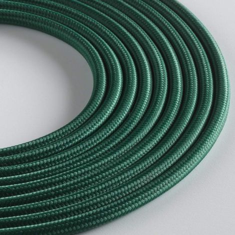 Klartext - Cavo tessile tondo LUMIÈRE per illuminazione, 3x0,75mm, Verde scuro, 5mt.Attenzione: cavo terra incluso Massima sicurezza anti scossa (1/4)
