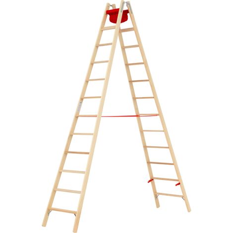 Hymer Holz-Stufenstehleiter, beidseitig begehbar, 2x12 Stufen, Länge 3,48 m (1/5)