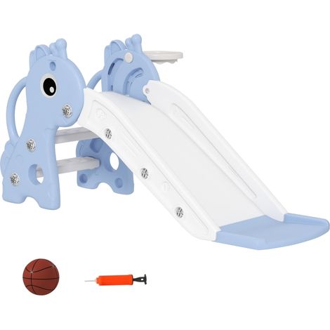 Toboggan enfant 3 en 1 girafe bleu avec panier de basket et balle (1/5)